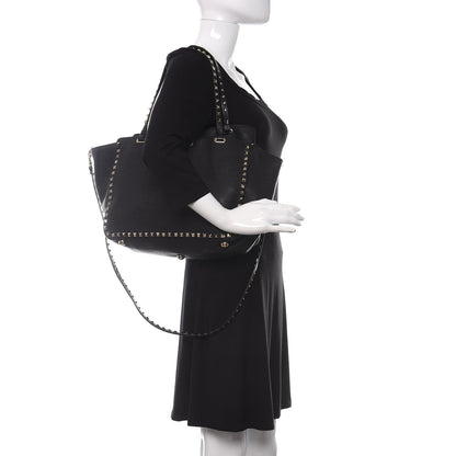 Valentino Garavani Pebbled Calfskin Medium Rockstud Tote Black 3 of 10