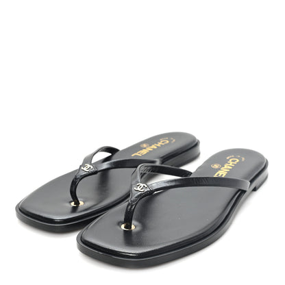 Chanel Goatskin CC Times Square Thong Sandals 39 Black 4 of 10