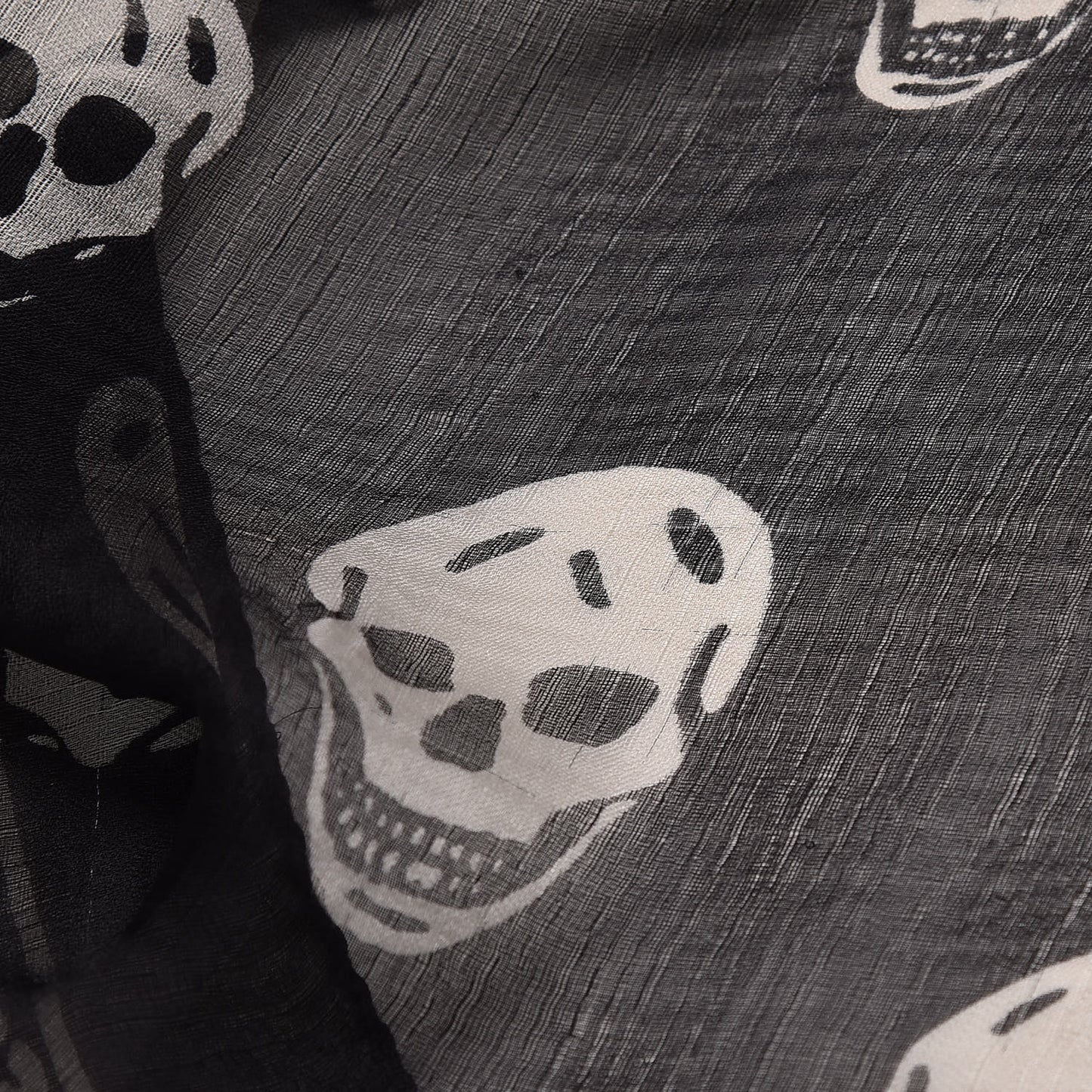 Silk Chiffon Skull Scarf Black Ivory