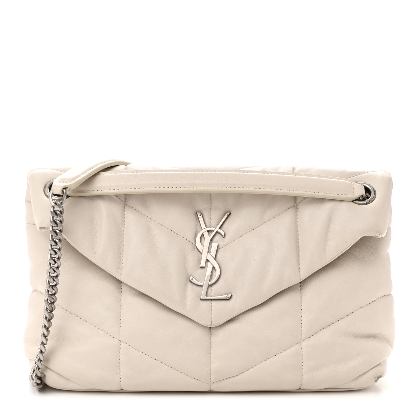 Lambskin Quilted Small Loulou Puffer Monogram Chain Satchel Blanc Vintage