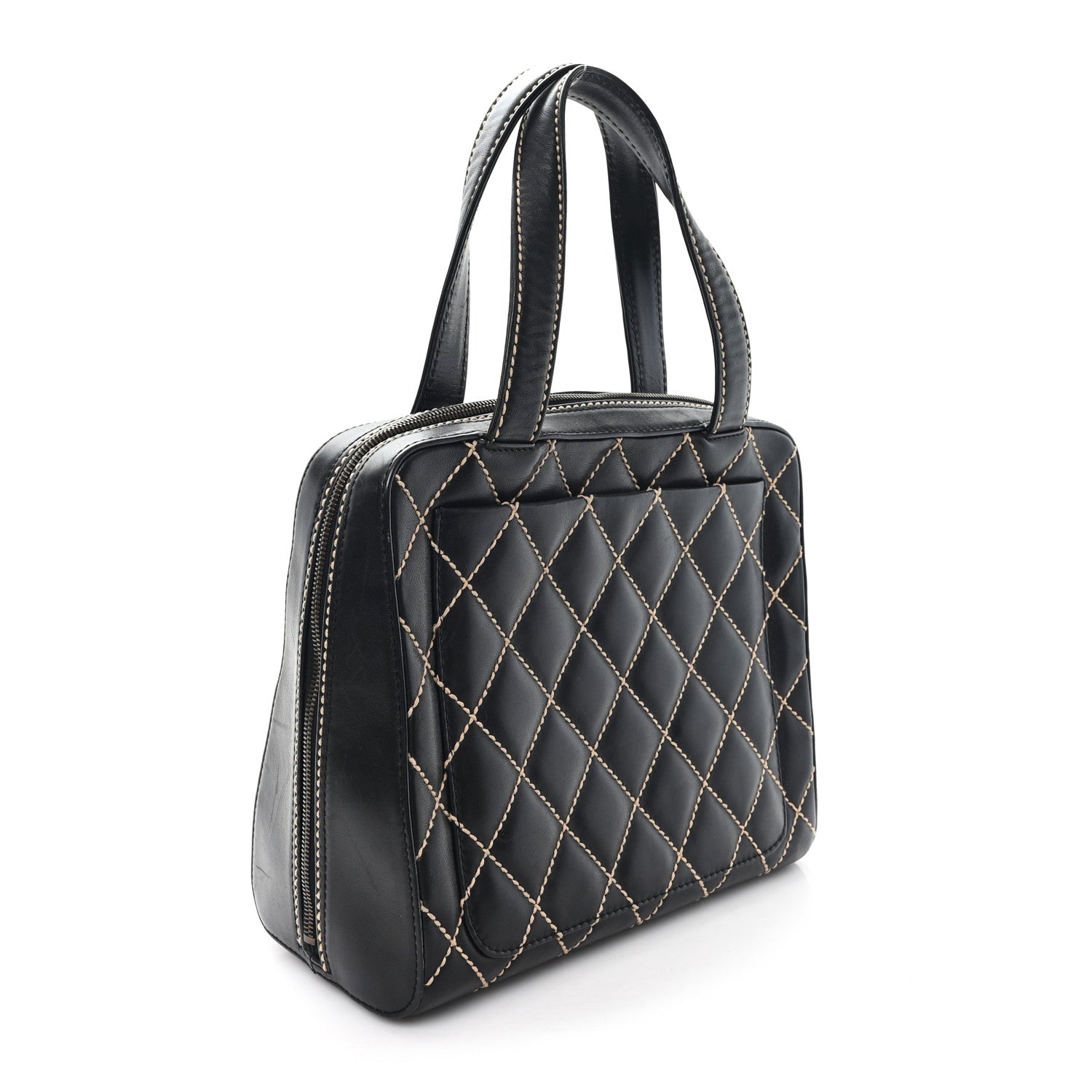 Chanel Calfskin Wild Stitch Vertical Top Handle Bag Black 4 of 11