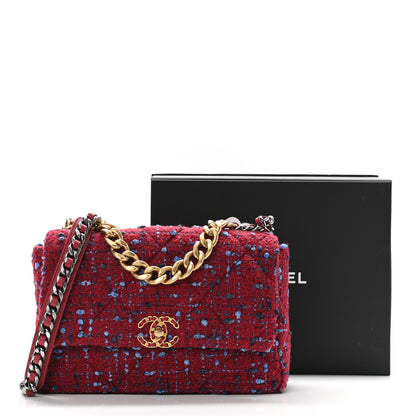 Chanel Tweed Quilted Large Chanel 19 Flap Red Blue Grey 11 of 11