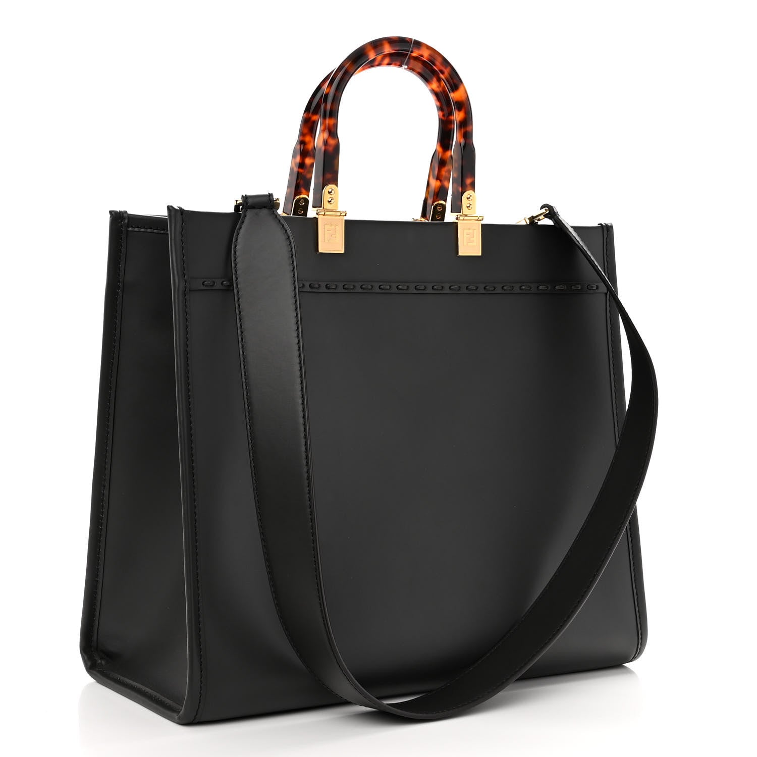 Fendi Vitello King Plexiglass Elaphe Python Print Logo Medium Fendi Sunshine Shopper Tote Dark Asphalt 3 of 9