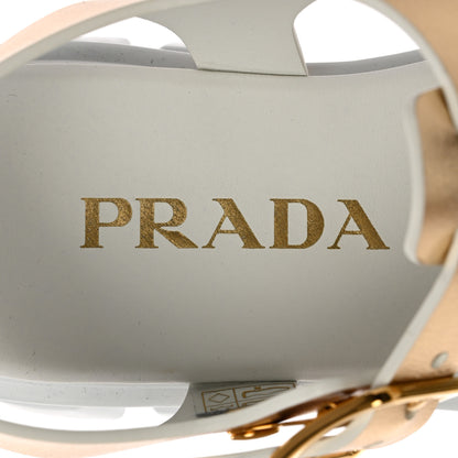 Prada Vitello Metal Triangle Logo Monolith 55mm Cage Sandals 37 Platino 7 of 12