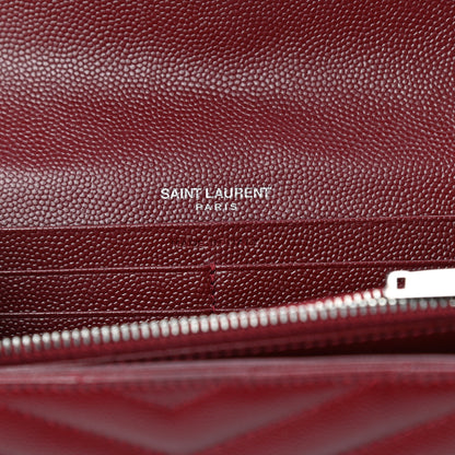 Saint Laurent Grain De Poudre Matelasse Chevron Monogram Flap Wallet Palissandre 10 of 12