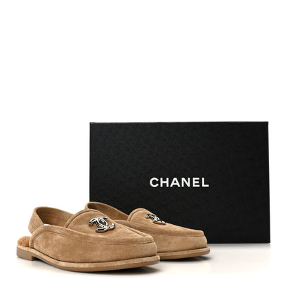 Chanel Suede Calfskin CC Slingback Loafers 35 Dark Beige 10 of 10