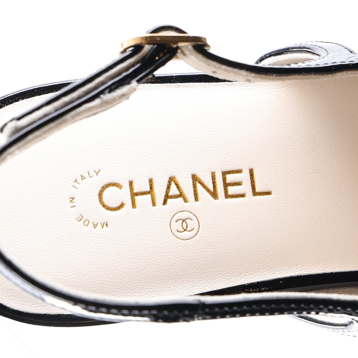 Chanel Lambskin Patent Calfskin CC Slingback Sandals 38 White Black 9 of 11