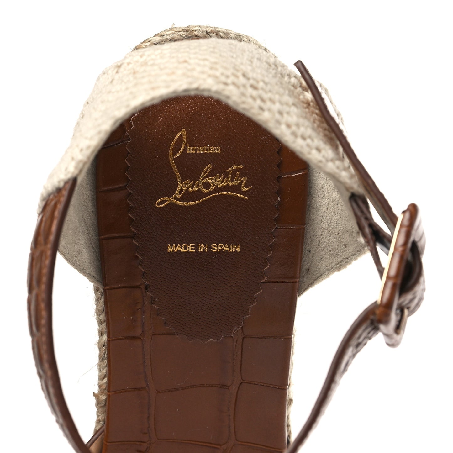 Calfskin Crocodile Embossed Amelia 90 Espadrille Wedges 39 Brown