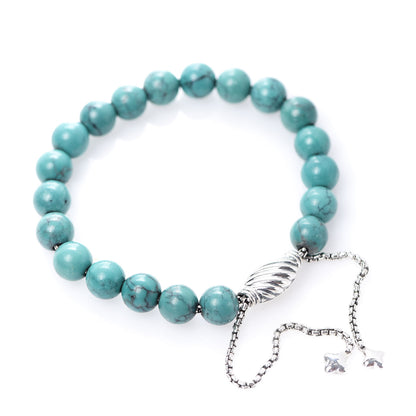 David Yurman Sterling Silver Turquoise 8mm Spiritual Beads Adjustable Bracelet 3 of 4