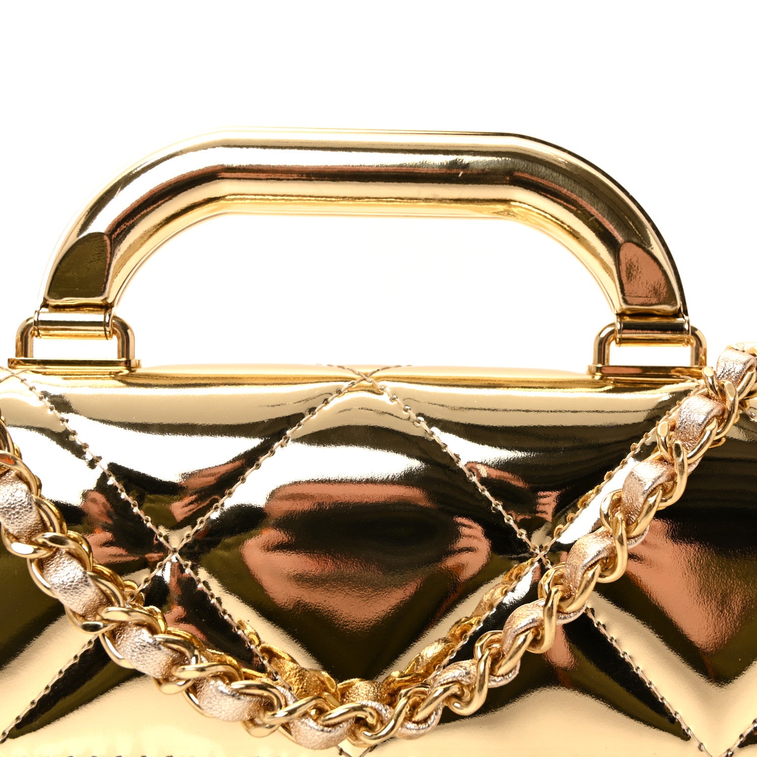 Chanel Metallic Mirror Calfskin Large Top Handle Clutch With Chain