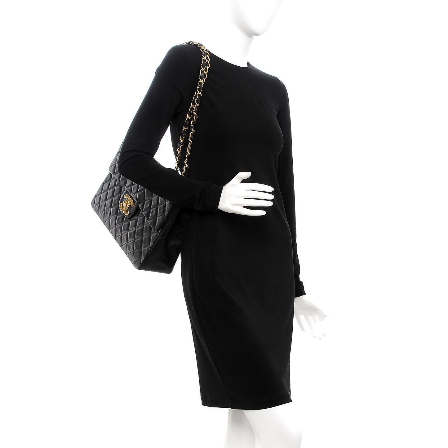 Lambskin Quilted XL Jumbo Single Flap Black