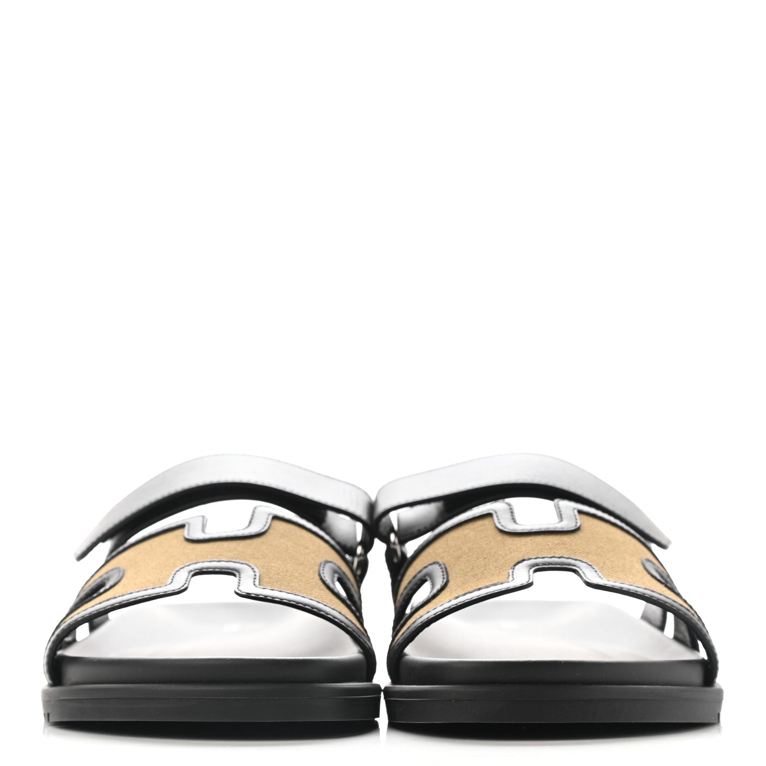 Hermes Canvas Calfskin Mens Chypre Sandals 42 Kaki Black 2 of 10