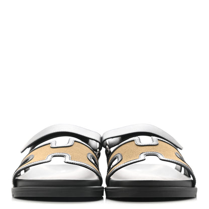 Hermes Canvas Calfskin Mens Chypre Sandals 42 Kaki Black 2 of 10