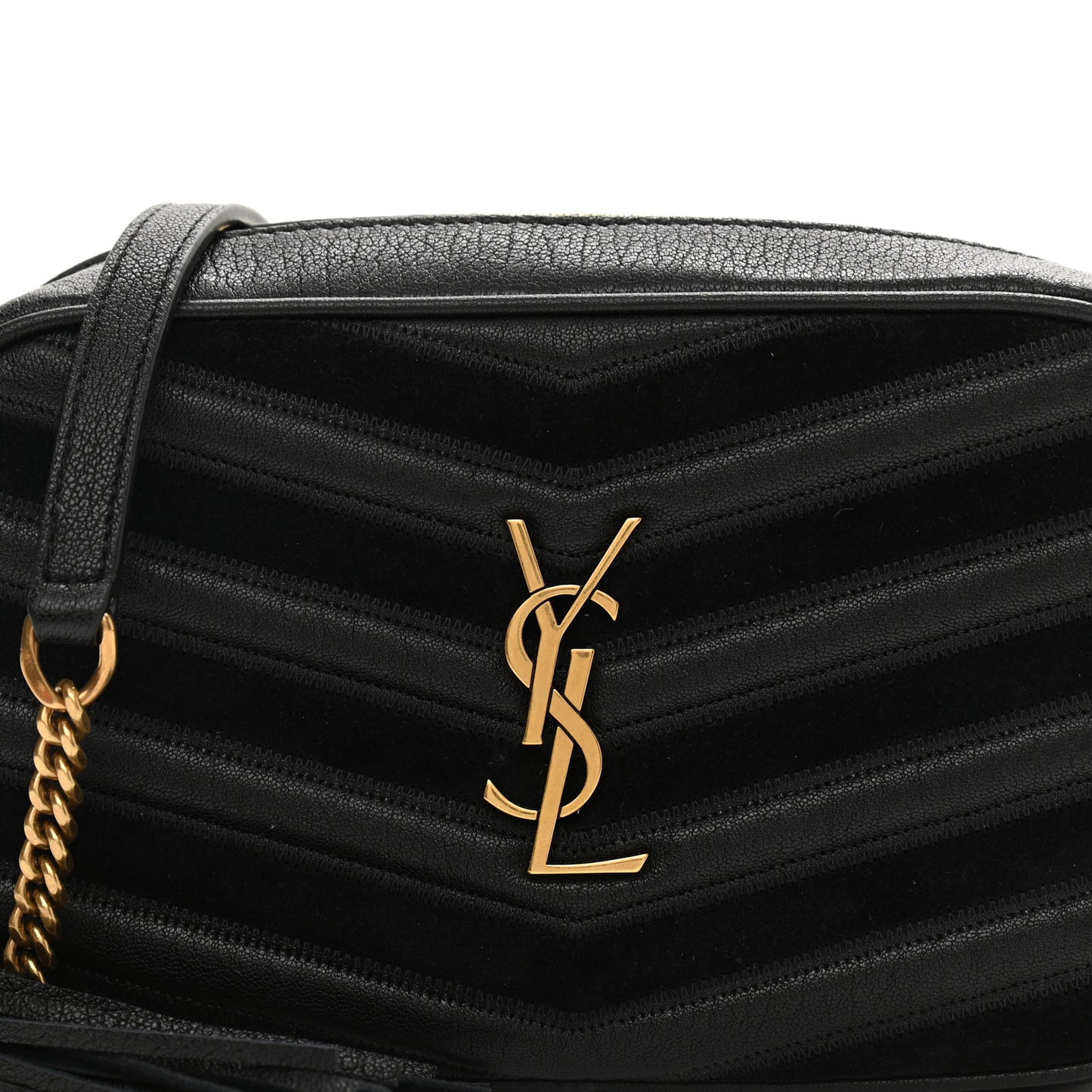 Calfskin Suede Matelasse Monogram Mini Lou Camera Bag Black