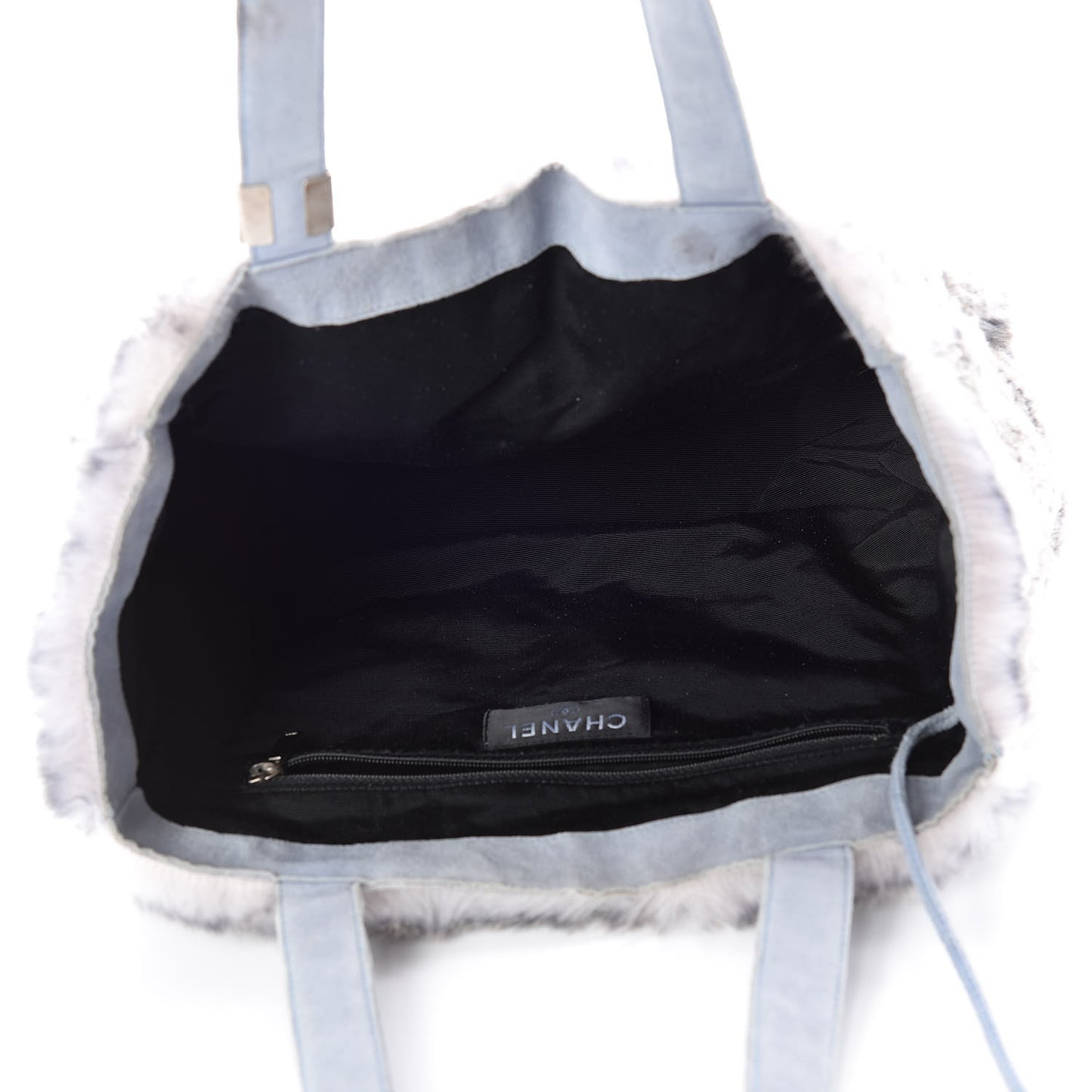 Suede Rabbit Fur Tote with Cosmetic Pouch Blue