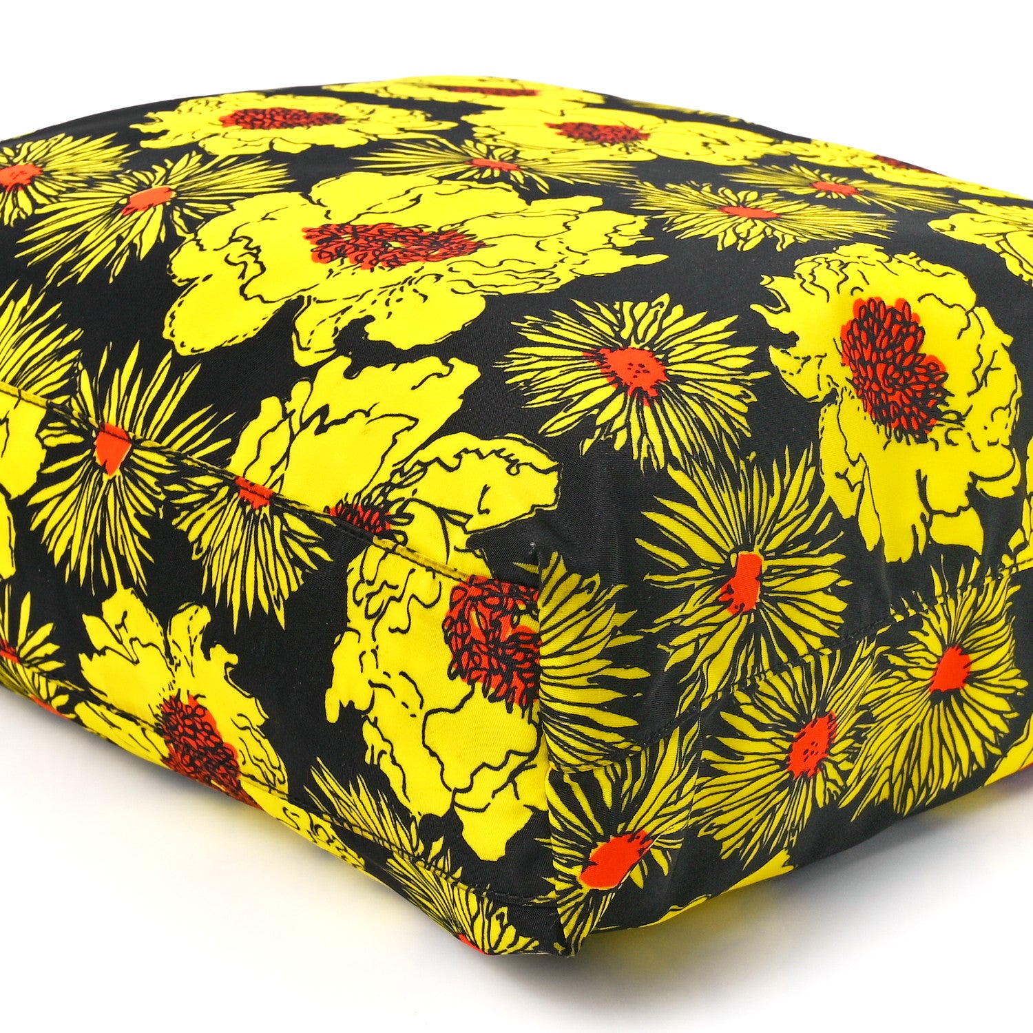 Prada Tessuto Nylon Saffiano Floral Print Tote Yellow Multicolor 11 of 11