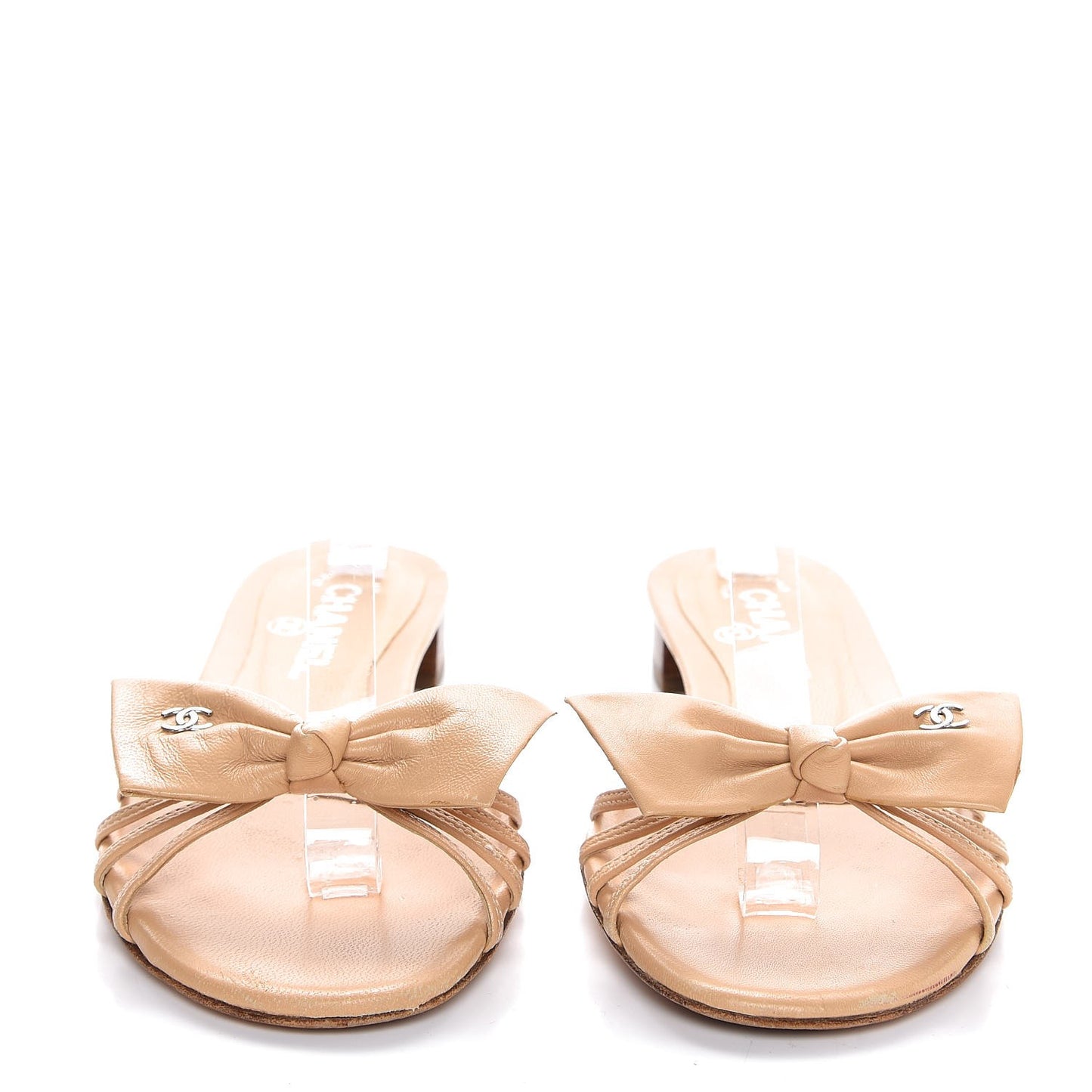 Lambskin CC Bow Sandals 36.5 Beige