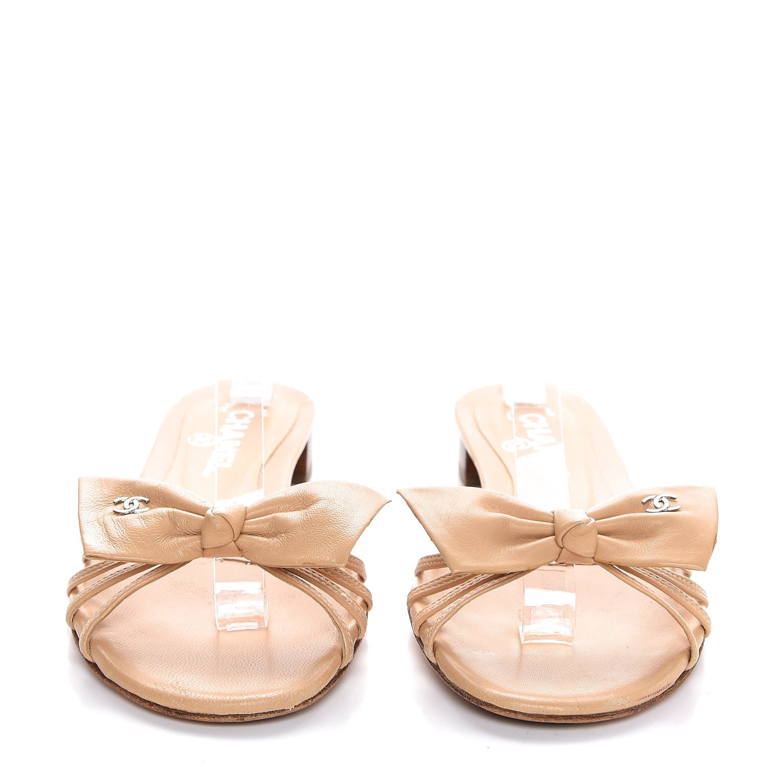 Chanel Lambskin CC Bow Sandals 36.5 Beige 2 of 11