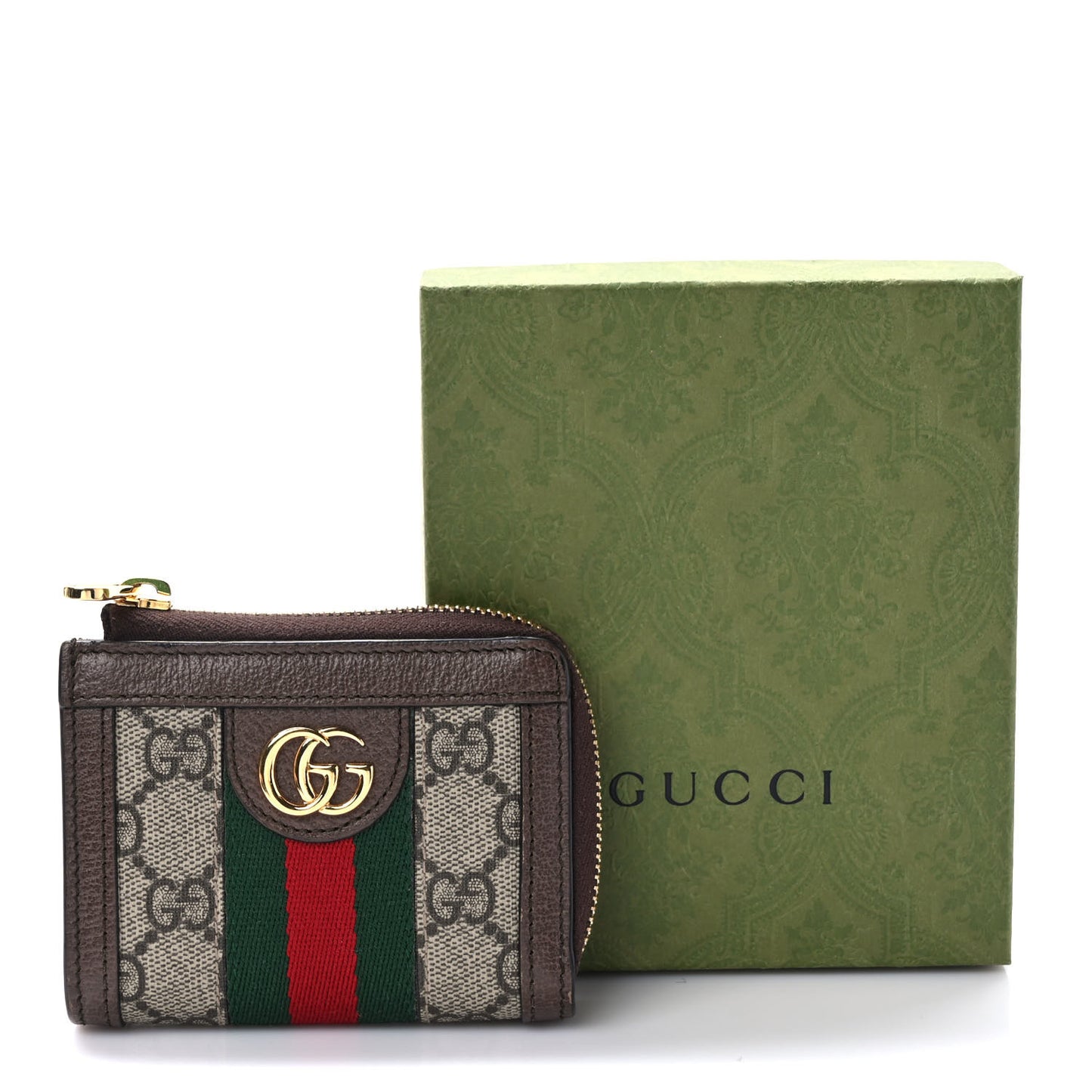 GG Supreme Monogram Web Ophidia Zip Wallet Beige New Acero