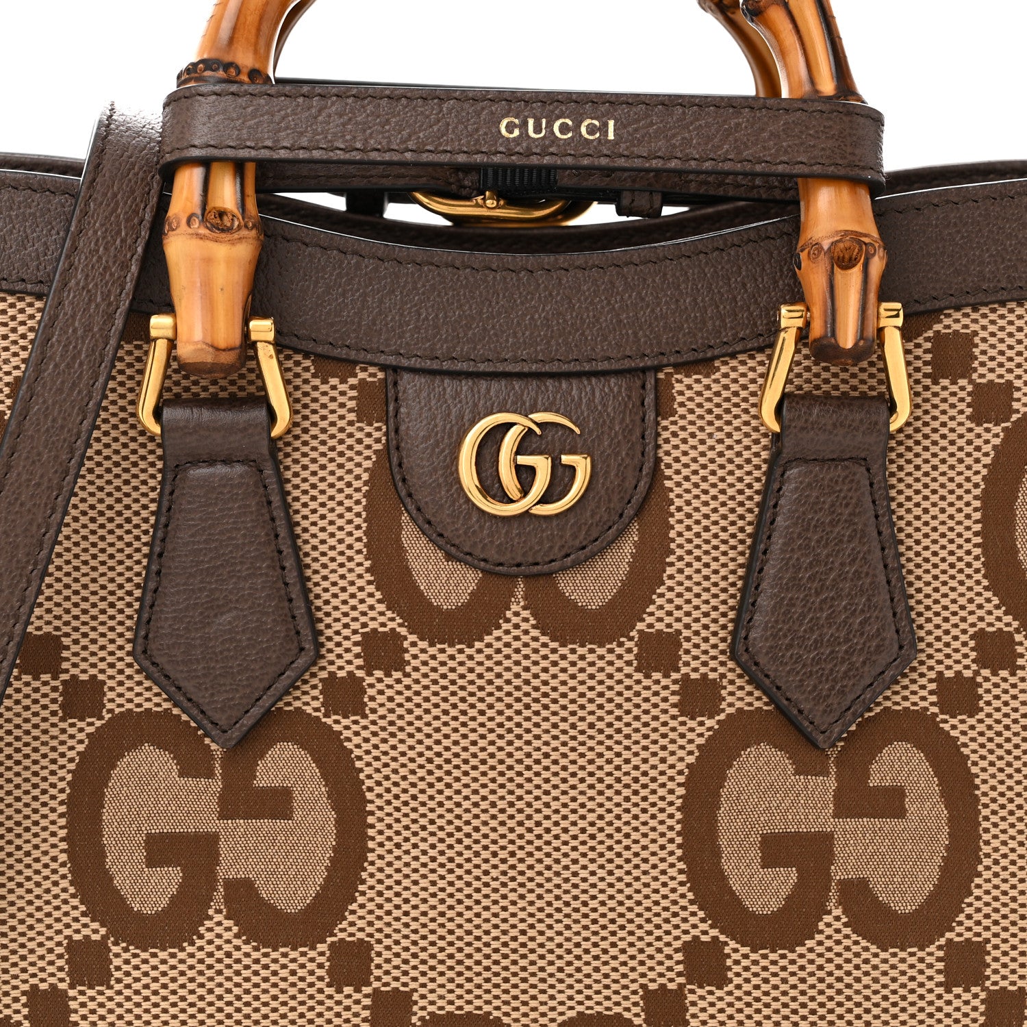 Gucci Monogram Jumbo GG Textured Dollar Calfskin Small Diana Tote Bag Camel Ebony New Acero Pomegranate Red 8 of 10