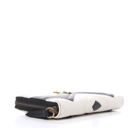 Gucci Calfskin Matelasse GG Marmont Zip Around Wallet Black White 4 of 8