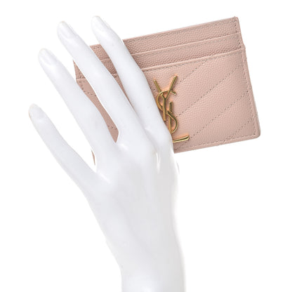 Saint Laurent Grain De Poudre Matelasse Chevron Monogram Credit Card Case Pale Pink 2 of 7