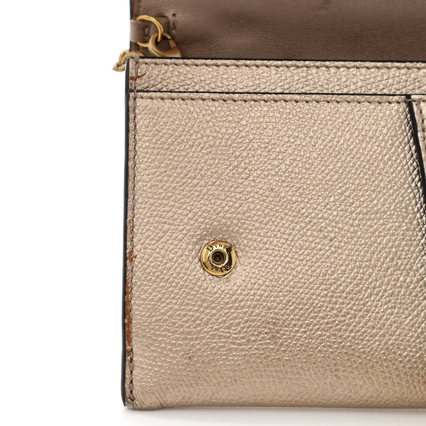 Metallic Grained Calfskin Saddle Chain Wallet Pouch