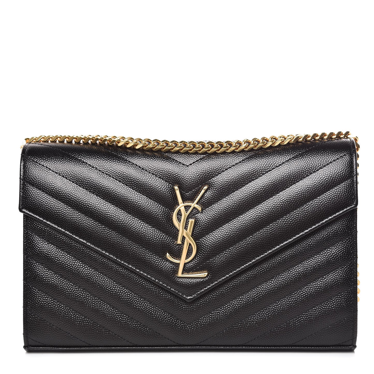 Grain De Poudre Matelasse Chevron Monogram Chain Wallet Black