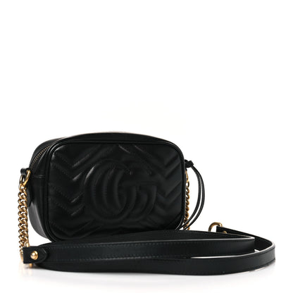 Gucci Calfskin Matelasse Mini GG Marmont Chain Shoulder Bag Black 3 of 9