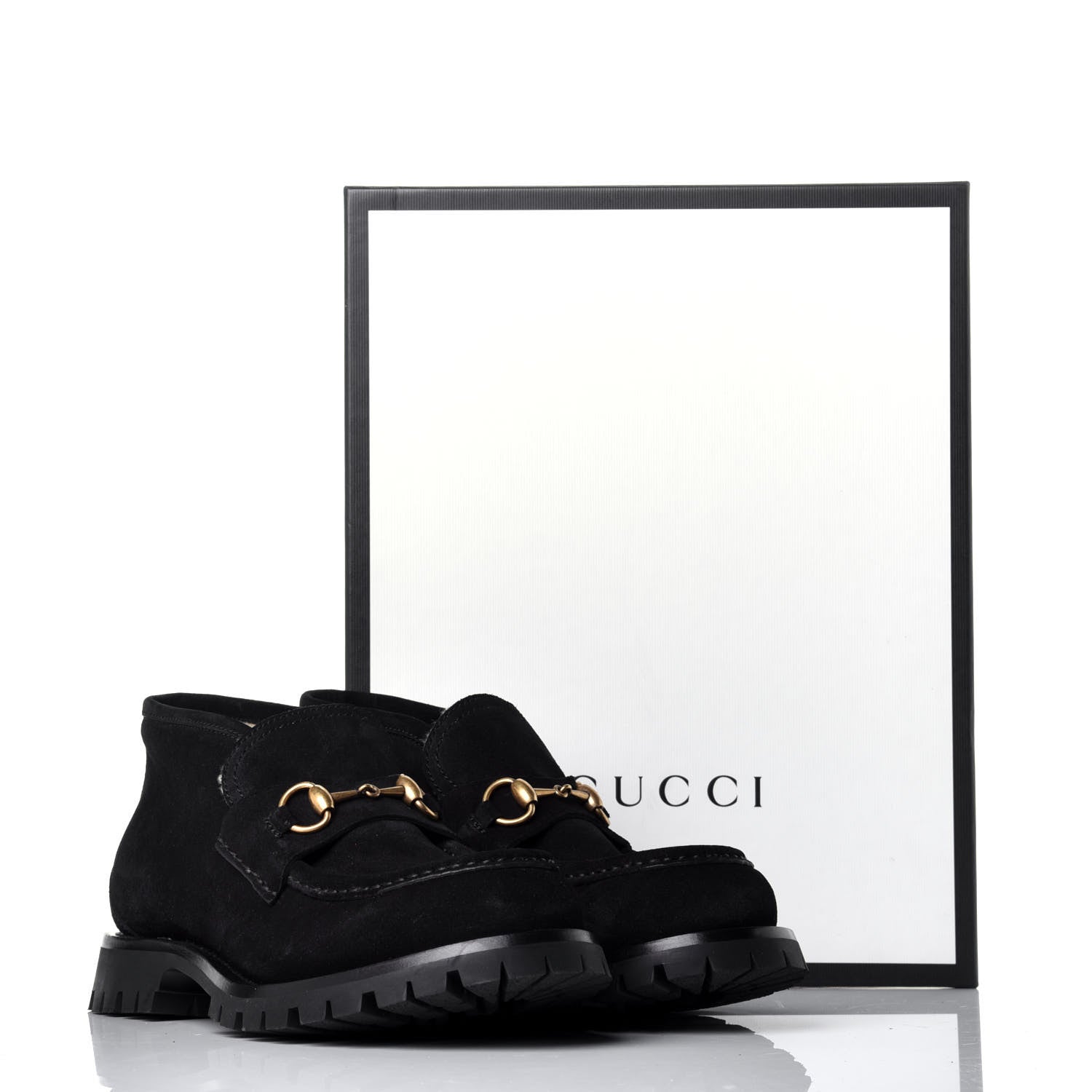Gucci Suede Shearling Mens Harald Horsebit Ankle Boots 7.5 Black Butterscotch 9 of 9
