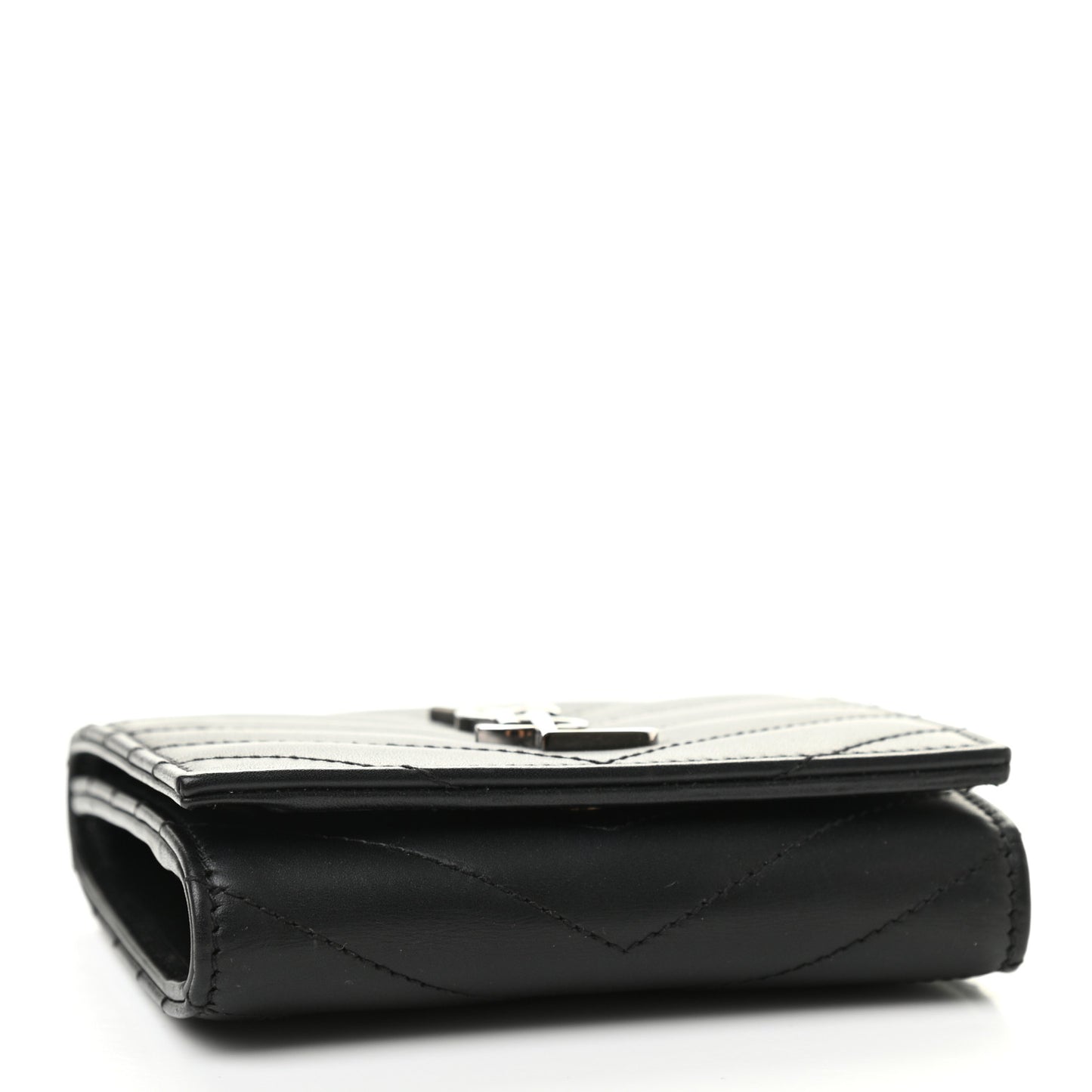 Lambskin Matelasse Chevron Small Monogram Wallet Black