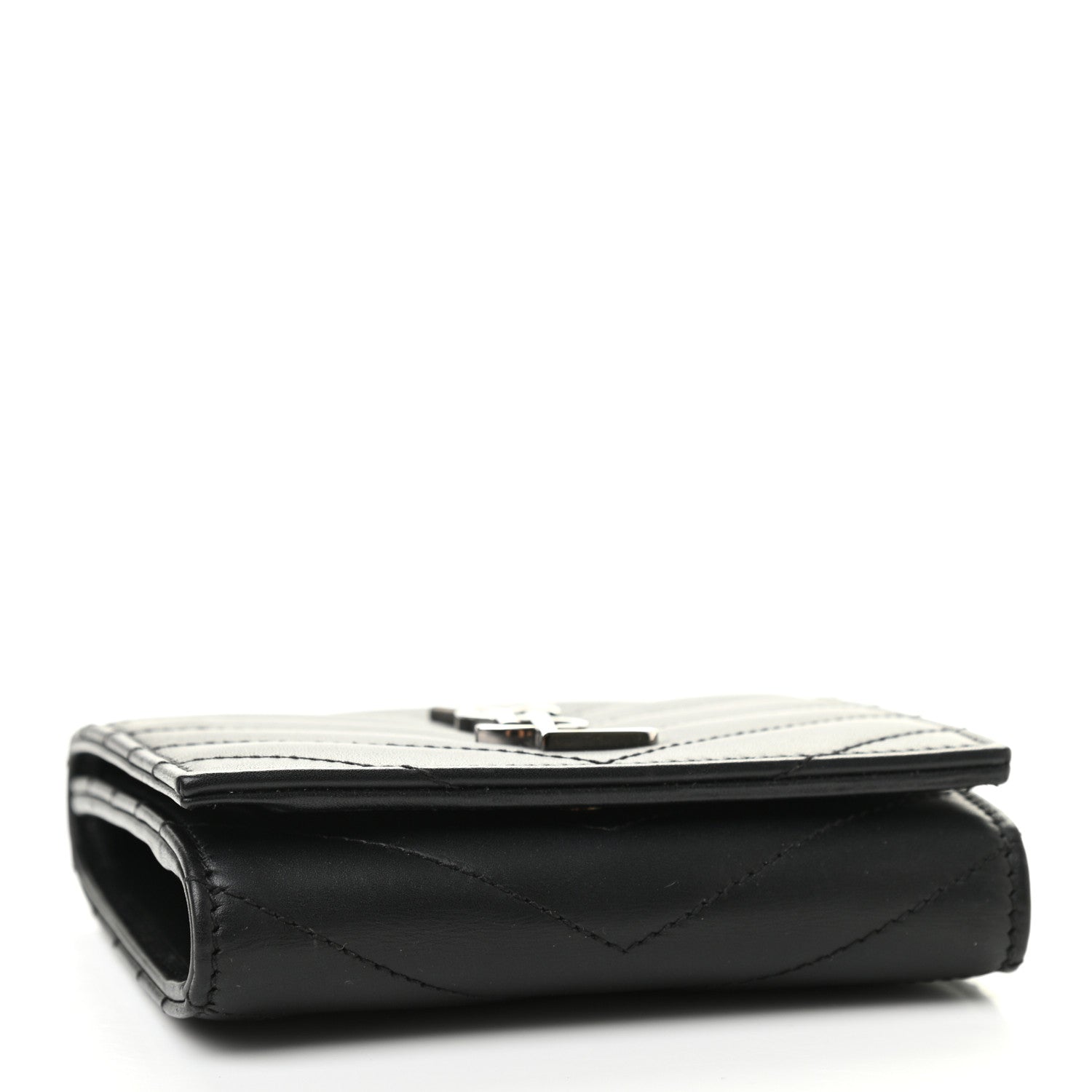 Saint Laurent Lambskin Matelasse Chevron Small Monogram Wallet Black 4 of 9