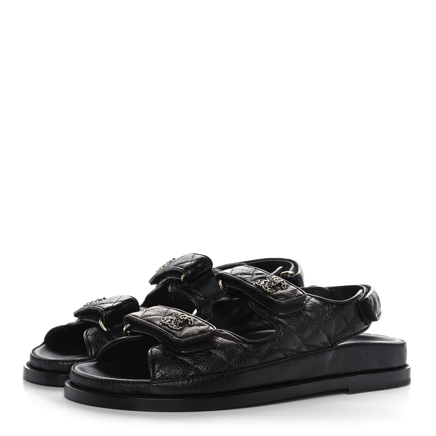 Grained Calfskin Velcro Dad Sandals 39 Black