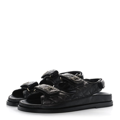Chanel Grained Calfskin Velcro Dad Sandals 39 Black 3 of 9