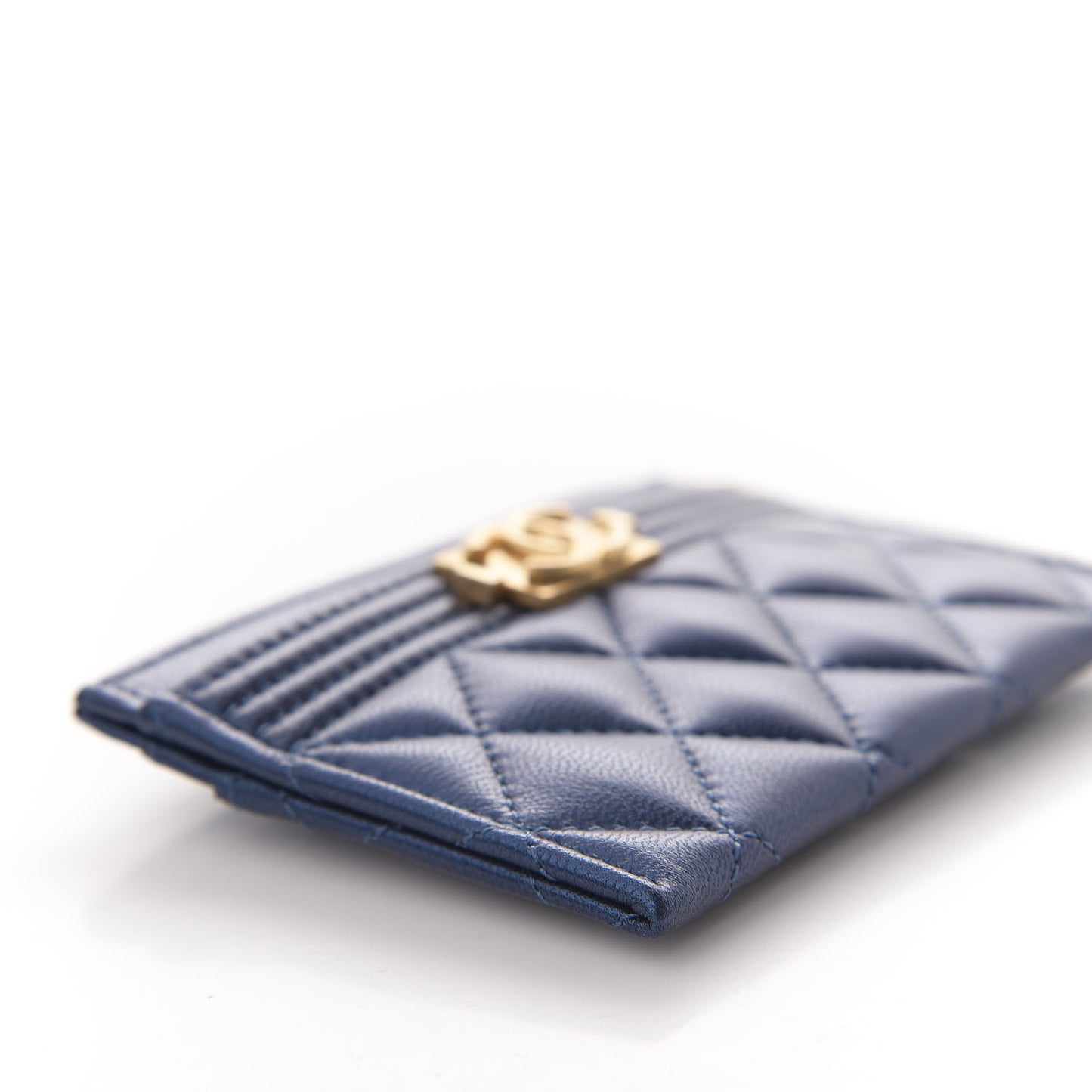 Metallic Lambskin Quilted Boy Card Holder Blue