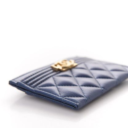 Chanel Metallic Lambskin Quilted Boy Card Holder Blue 6 of 12