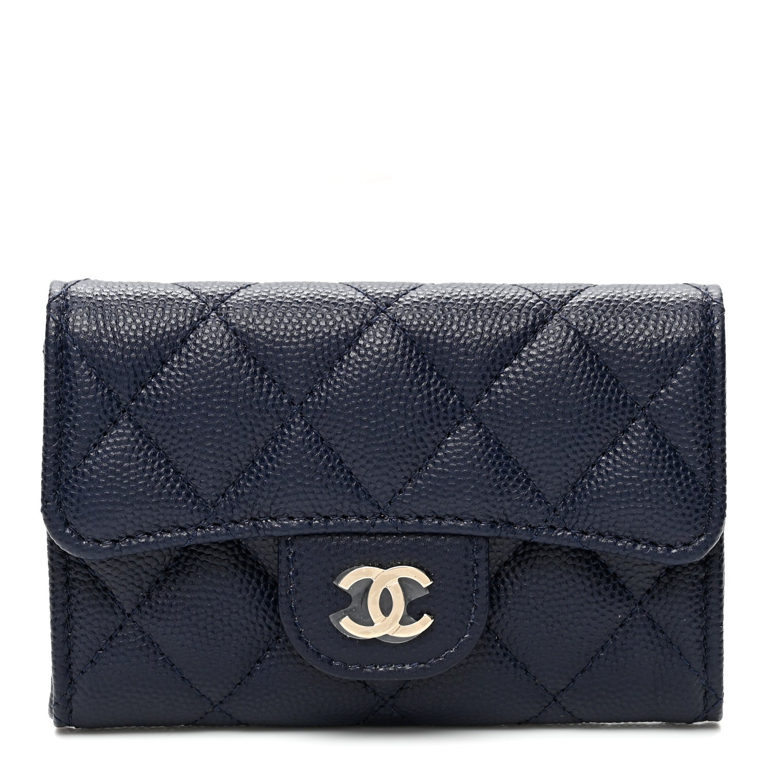 Chanel Caviar Quilted Flap Card Holder Wallet Navy Blue 1 of 8
