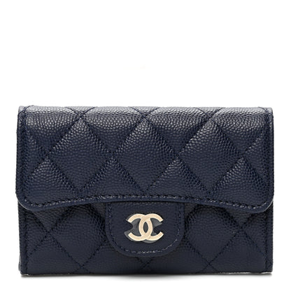 Chanel Caviar Quilted Flap Card Holder Wallet Navy Blue 1 of 8