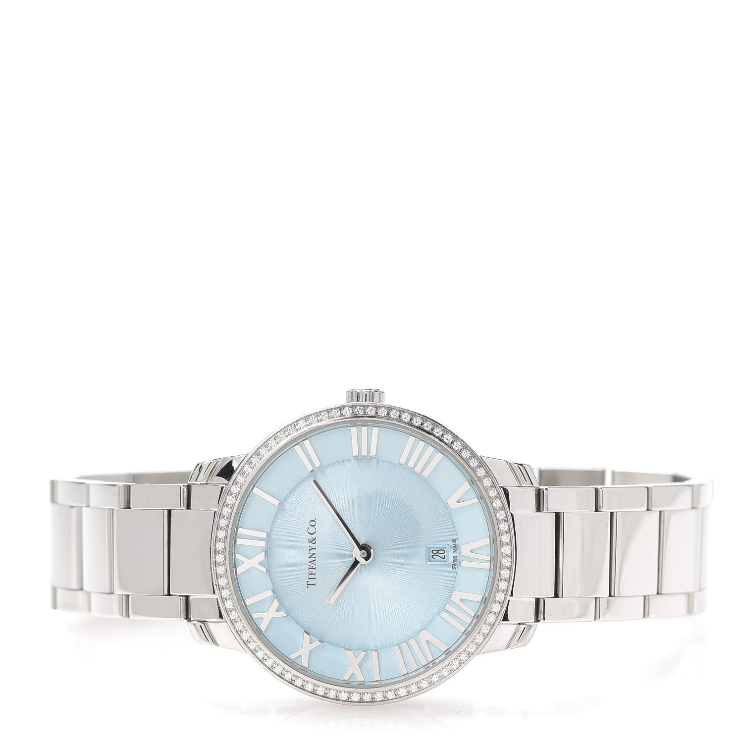 Tiffany Stainless Steel Diamond Bezel 31mm Atlas 2-Hand Quartz Watch Ice Blue 2 of 6