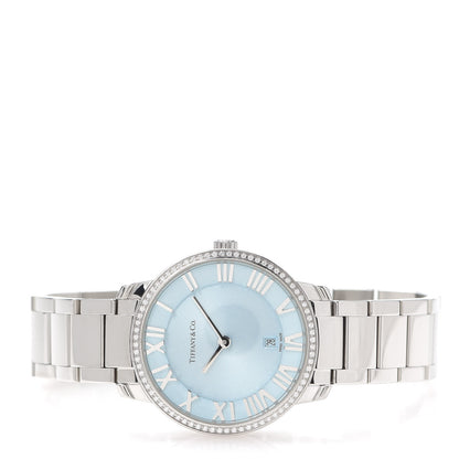 Tiffany Stainless Steel Diamond Bezel 31mm Atlas 2-Hand Quartz Watch Ice Blue 2 of 6