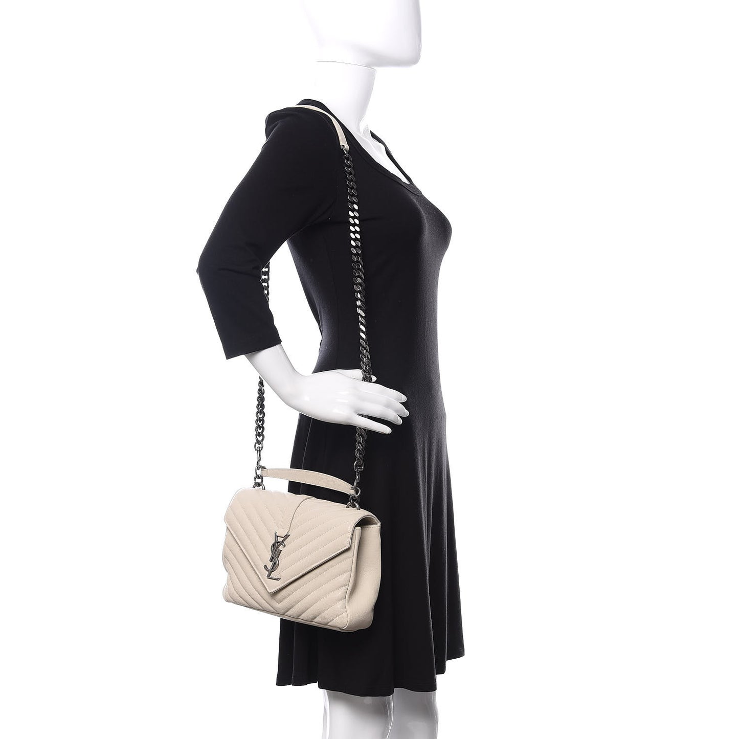 Sheepskin Matelasse Chevron Monogram Medium College Bag Dove White