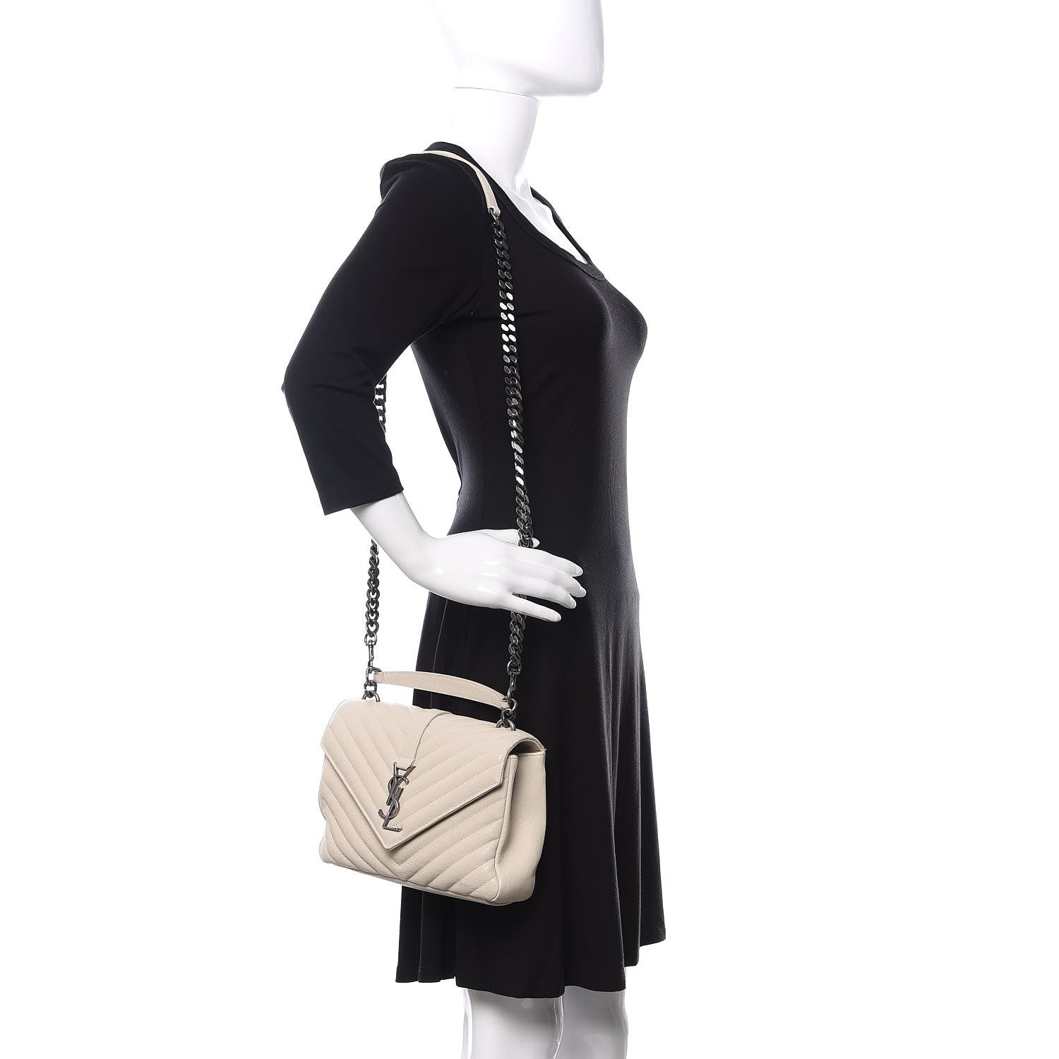 Saint Laurent Sheepskin Matelasse Chevron Monogram Medium College Bag Dove White 2 of 9