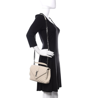 Saint Laurent Sheepskin Matelasse Chevron Monogram Medium College Bag Dove White 2 of 9