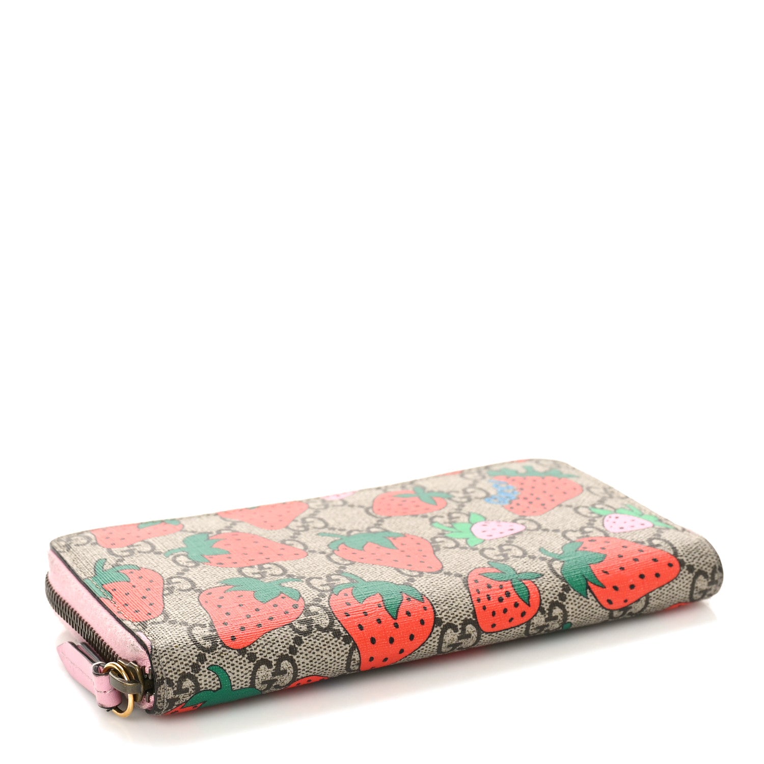 Gucci GG Supreme Monogram Strawberry Zip Around Wallet Light Pink 4 of 15