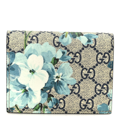 Gucci GG Supreme Monogram Blooms Card Case Beige Blue Navy Hibiscus Red 1 of 9