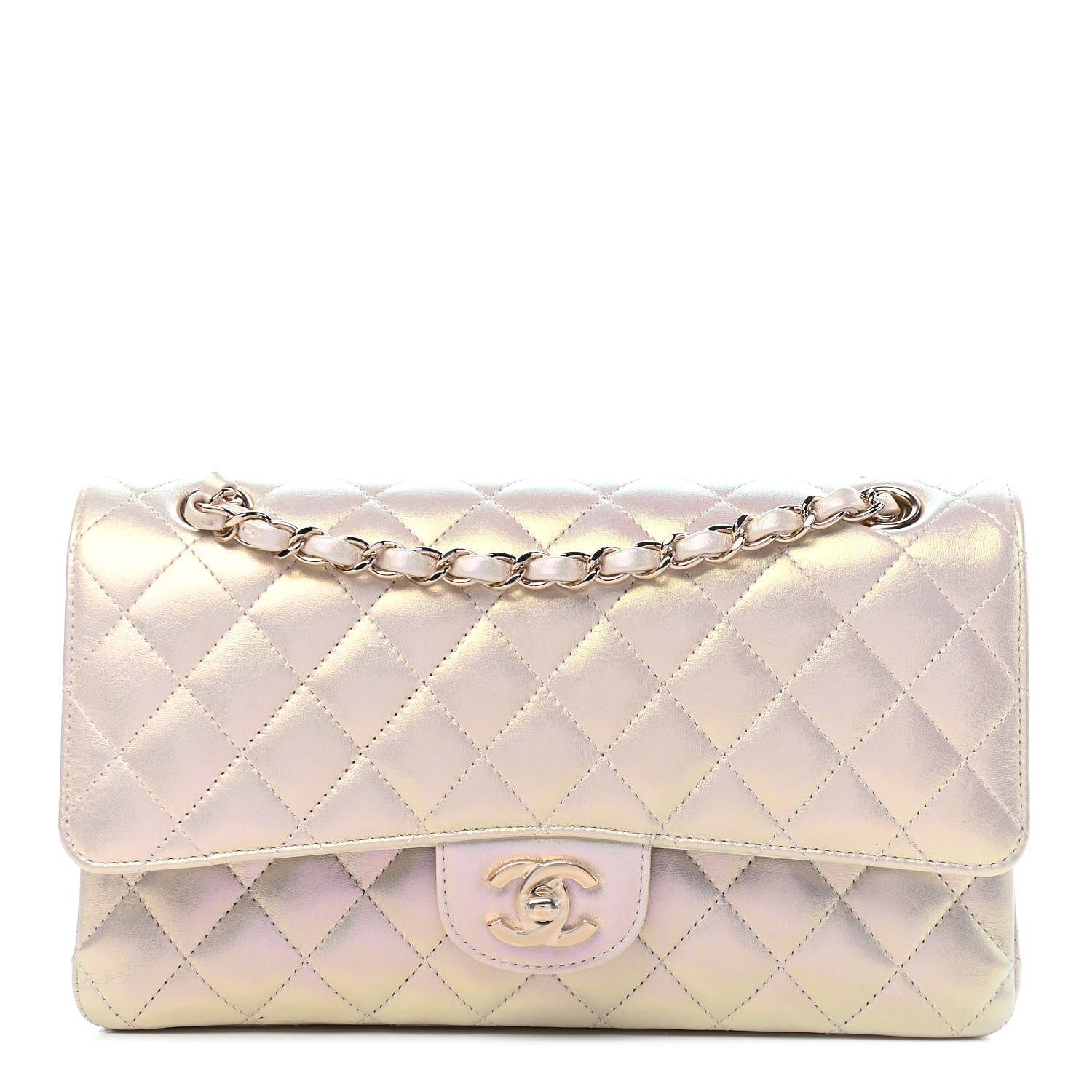 Chanel Iridescent Lambskin Quilted Medium Double Flap Ivory 1 of 9