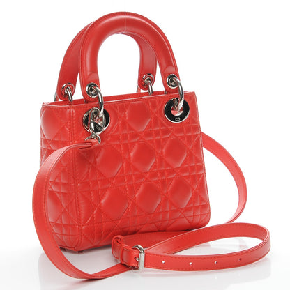 Christian Dior Lambskin Cannage Mini Lady Dior Vermillion 3 of 8