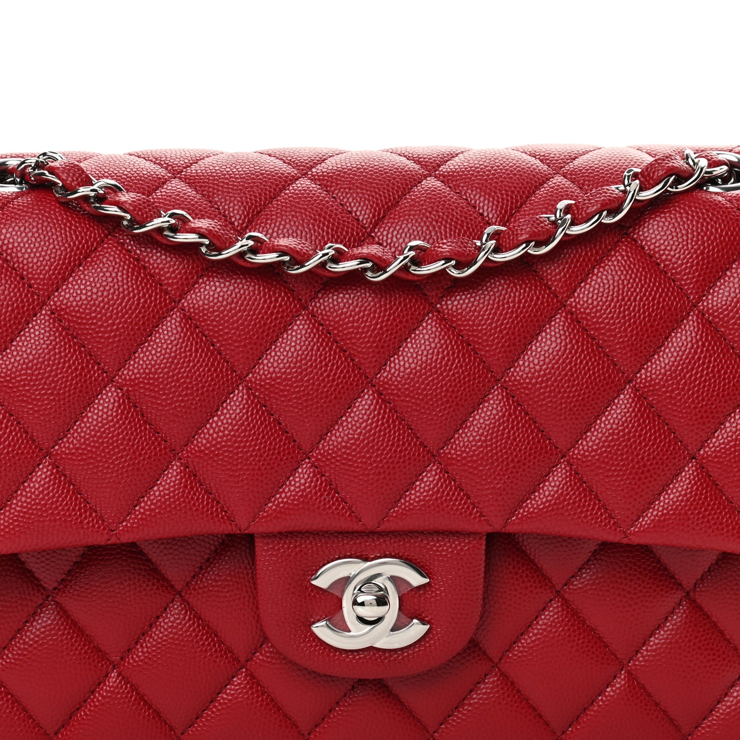 Caviar Quilted Medium Double Flap Red