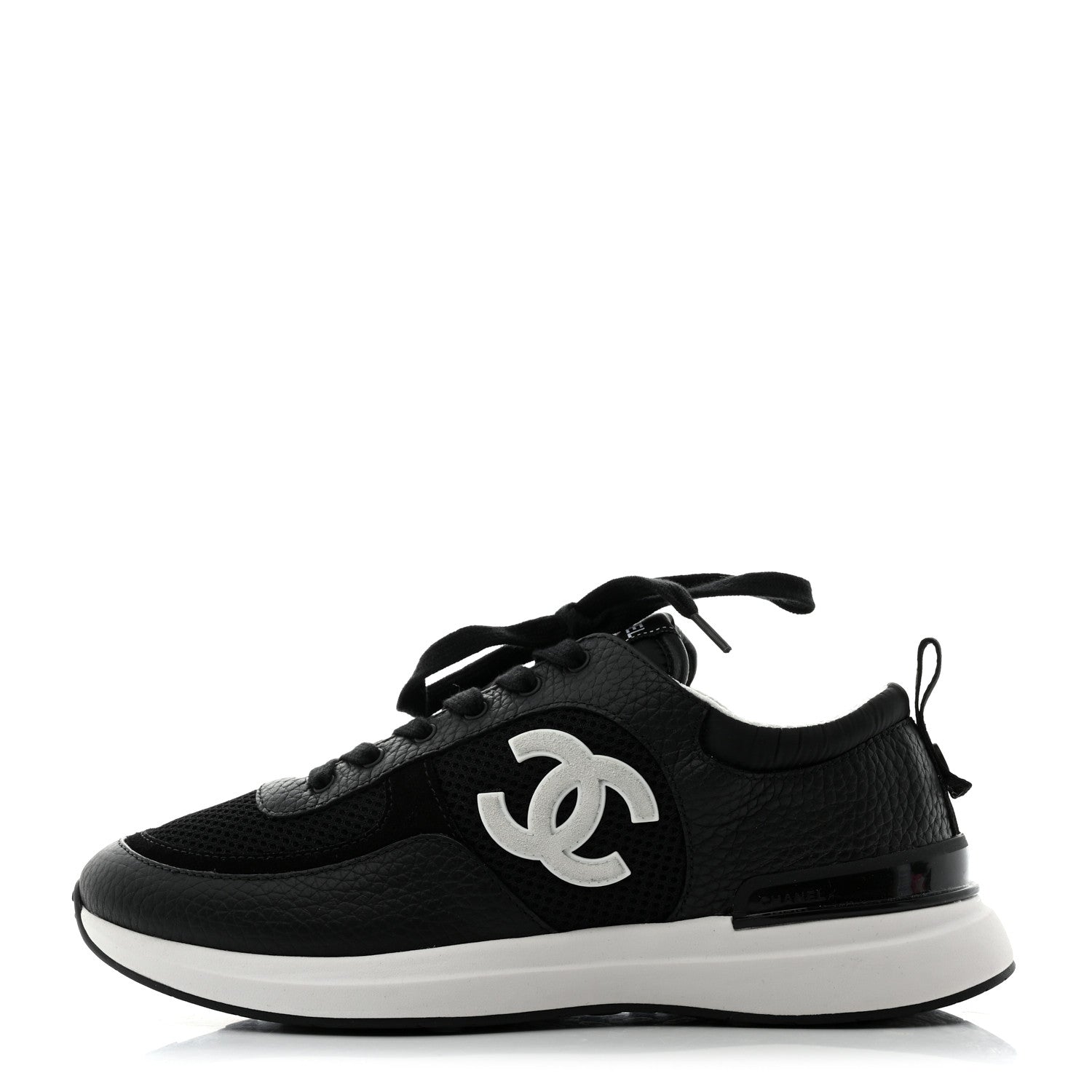 Chanel Calfskin Mesh Lycra Suede Womens Logo Sneakers 39 Black 1 of 9