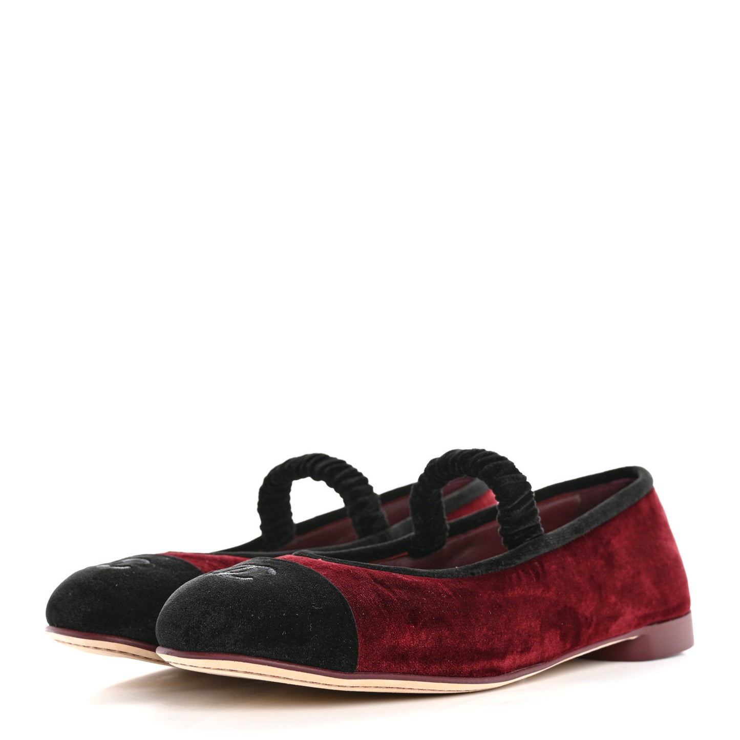 Velvet Mary Jane Flats 38 Burgundy Black
